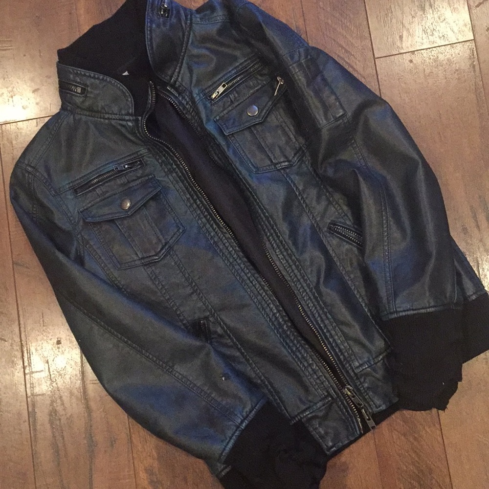 Turquoise Faux Leather Jacket